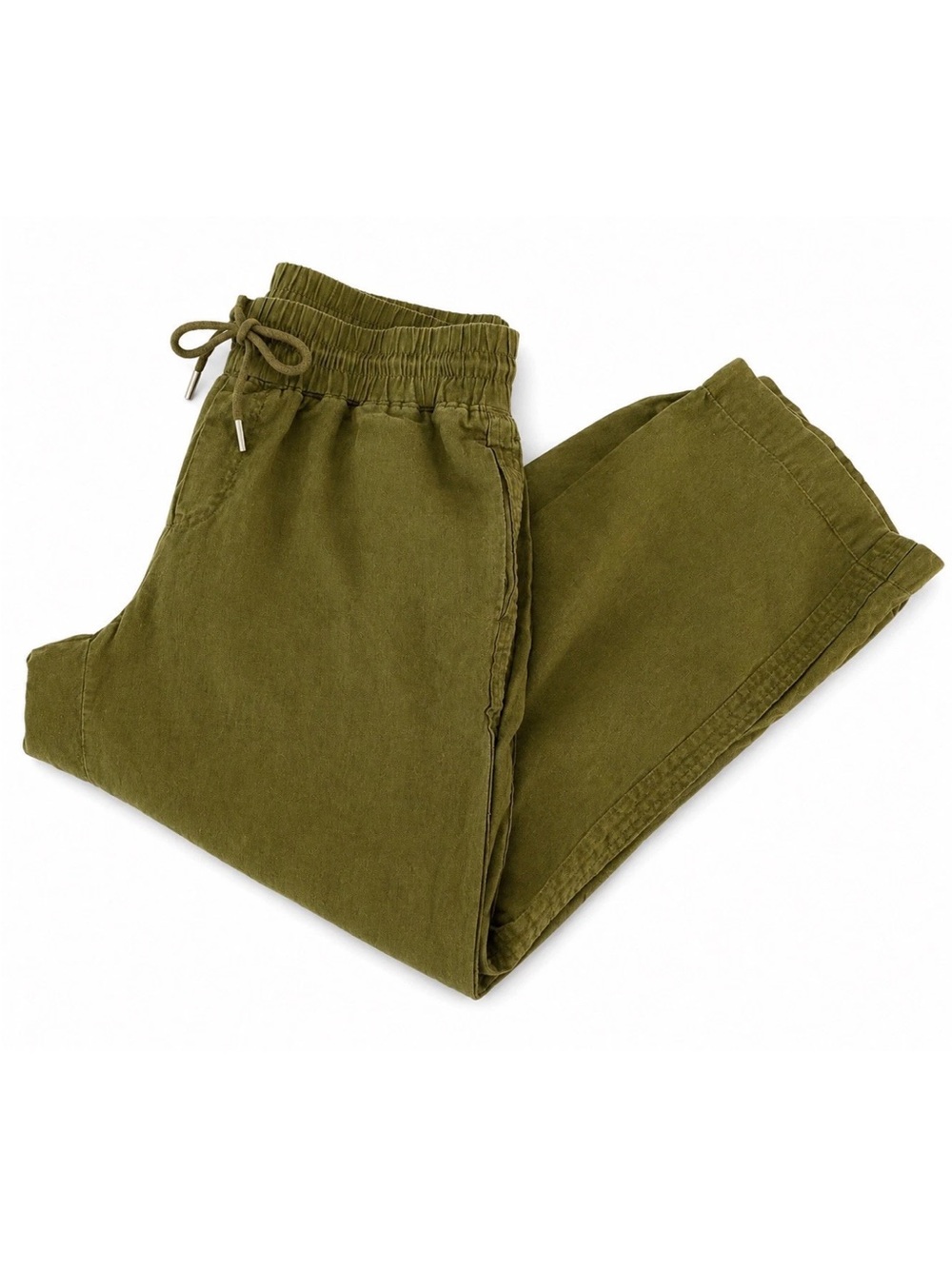 Quince 100% European Linen Wide Leg Pants Olive Green Drawstring Elastic Waist L - Picture 5 of 5